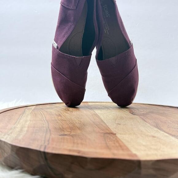 TOMS Shoes Womens Size 7 Burgundy Classic Alpargata Slip On Flats Canvas Comfort - Picture 11 of 14